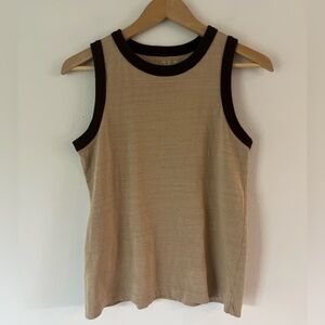 LOFT Beige & Brown‎ Cotton Ringer Tank Top Size Small